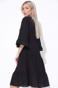 Платье миди из хлопка-шитьё чёрное с расклёшенными рукавами Elza(фото3)