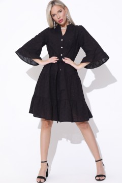 Платье миди из хлопка-шитьё чёрное с расклёшенными рукавами Elza(фото2)
