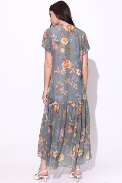 Платье длинное из шифона оливковое с цветочным принтом Elza(фото3)