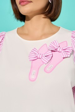 Блузка трикотажная с объёмными рукавами и принтом декорированным бантиками Aquarel(фото3)