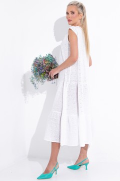 Платье длинное белое из хлопка-шитьё на пуговицах Elza(фото3)
