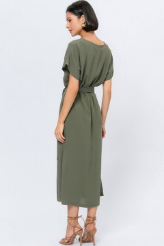 Платье миди цвета хаки с короткими рукавами 1001 dress(фото4)