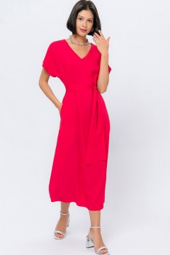 Платье миди малинового цвета с короткими рукавами 1001 dress(фото2)