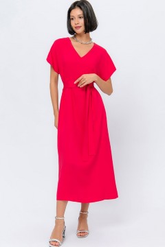 Платье миди малинового цвета с короткими рукавами 1001 dress
