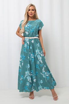 Платье длинное зелёное с цветочным принтом Дарья №115 Valentina(фото2)