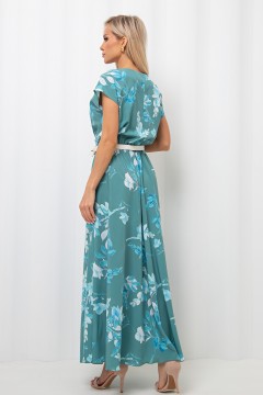 Платье длинное зелёное с цветочным принтом Дарья №115 Valentina(фото3)