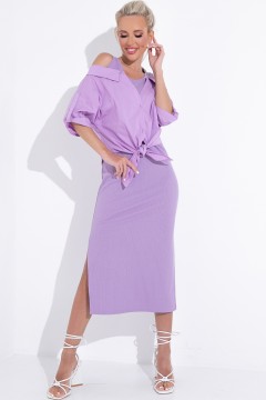 Платье-футляр сиреневое с имитацией рубашки Elza(фото3)