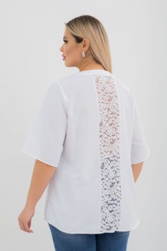 Блузка льняная белая с вставкой из кружева по спинке Novita(фото4)