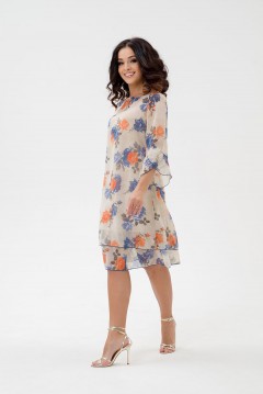 Платье шифоновое бежевого цвета с цветочным принтом Serenada(фото3)