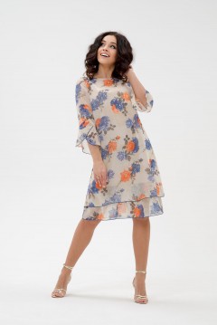 Платье шифоновое бежевого цвета с цветочным принтом Serenada(фото2)