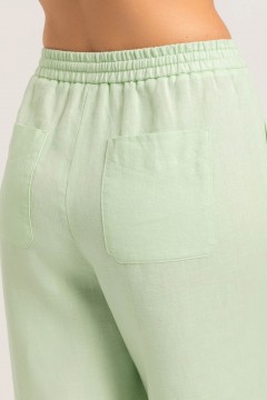 Брюки льняные с карманами светло-зелёного цвета Priz(фото4)
