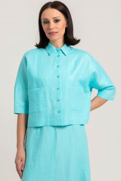 Рубашка укороченная льняная голубого цвета Priz