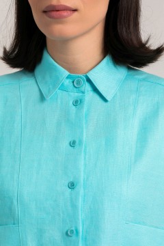 Рубашка укороченная льняная голубого цвета Priz(фото3)