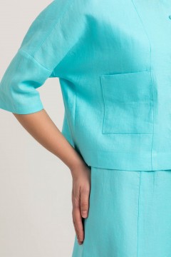 Рубашка укороченная льняная голубого цвета Priz(фото4)