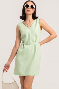 Платье короткое льняное бледно-зелёного цвета Priz