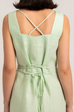 Платье короткое льняное бледно-зелёного цвета Priz(фото4)