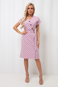 Платье льняное светло-лиловое в горошек с поясом Милитта №11 Valentina(фото2)