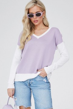 Джемпер лёгкий сиреневого цвета с удлинённой спинкой в полоску Happychoice