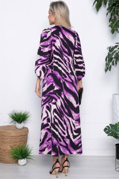 Платье длинное фиолетового цвета с принтом 