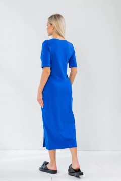 Платье длинное трикотажное синего цвета с разрезом Ajour(фото3)