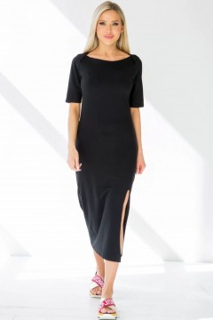 Платье длинное трикотажное чёрное цвета с разрезом Ajour(фото2)