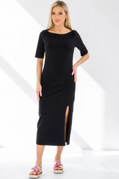 Платье длинное трикотажное чёрное цвета с разрезом