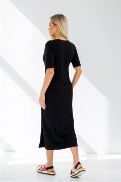 Платье длинное трикотажное чёрное цвета с разрезом Ajour(фото3)