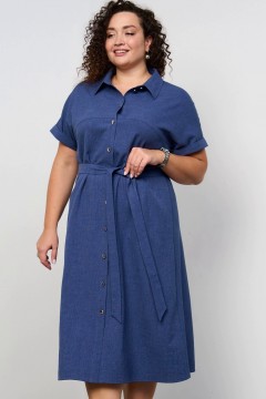 Платье-рубашка синее с поясом Intikoma