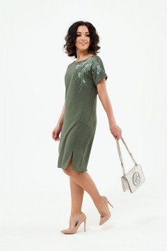 Платье короткое цвета хаки с разрезом Serenada(фото2)