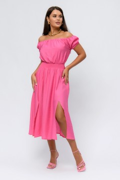 Платье розовое с открытыми плечами 1001 dress(фото2)