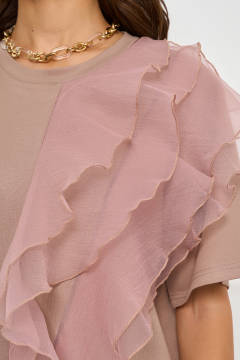 Блузка бежевая с декоративной рюшей из мягкой сетки Bellovera(фото3)