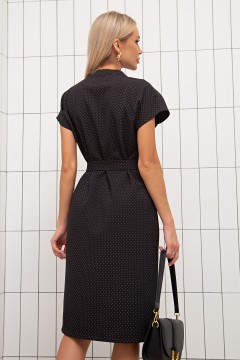 Платье льняное чёрное в мелкий горошек с поясом Милитта №18 Valentina(фото4)