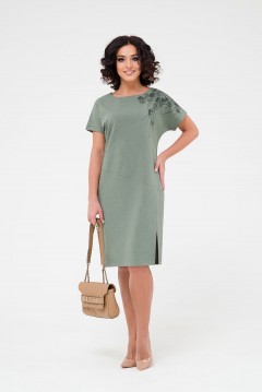 Платье короткое оливкового цвета с разрезом Serenada(фото2)