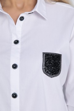 Рубашка белая с имитацией карманов со стразами Lady Taiga(фото3)