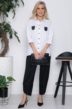Рубашка белая с имитацией карманов со стразами Lady Taiga(фото2)