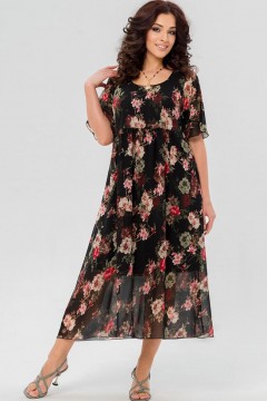 Платье чёрное шифоновое с цветочным принтом Serenada