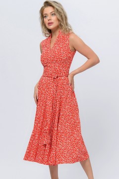 Платье с поясом красного цвета  1001 dress