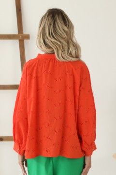 Блузка оранжевого цвета с вышивкой Wisell(фото4)