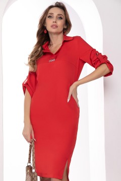 Платье миди красное с карманами  LT collection