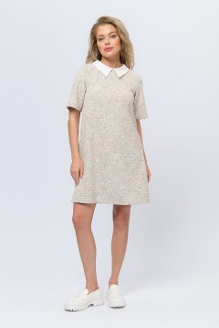 Платье бежевого цвета с белым воротничком  1001 dress(фото2)