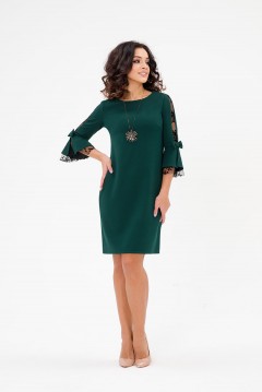 Платье короткое изумрудно-зелёного цвета с бантиками на рукавах Serenada(фото2)