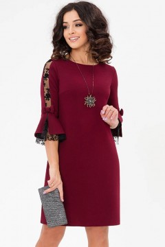 Платье короткое винного цвета с бантиками на рукавах