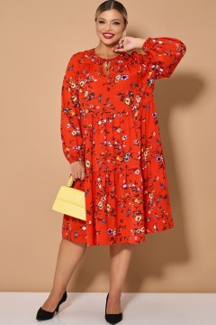 Платье миди алого цвета с длинным рукавом Dora(фото2)