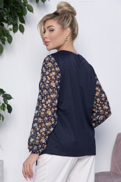 Блуза синяя с шифоновыми рукавами с цветочным принтом LT collection(фото3)