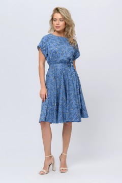 Платье миди синего цвета с цветочным принтом 1001 dress(фото2)