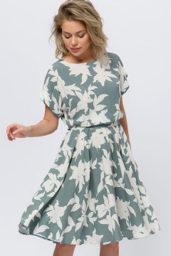 Платье миди оливкового цвета с цветочным принтом