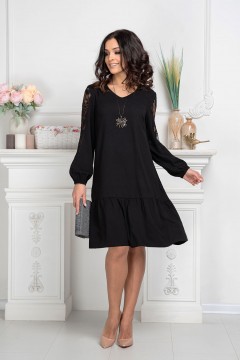 Платье нарядное чёрного цвета с вставками из гипюра Serenada(фото2)