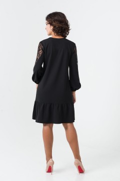 Платье нарядное чёрного цвета с вставками из гипюра Serenada(фото4)