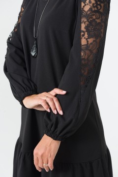 Платье нарядное чёрного цвета с вставками из гипюра Serenada(фото3)