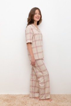 Пижама бежевая в клетку для девочек КБ 2829/бежевый,текстильная клетка пижама Cubby(фото3)